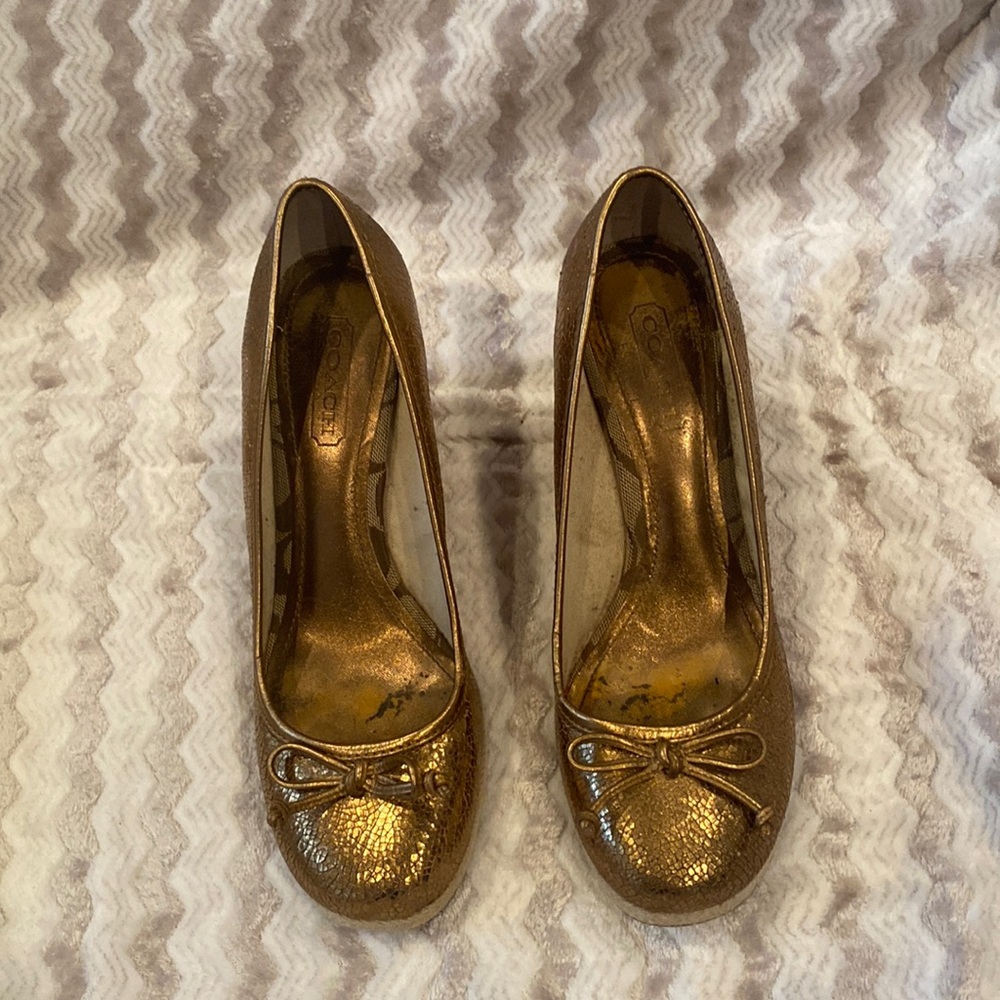 Coach Gold Espadrille Wedged Size 7